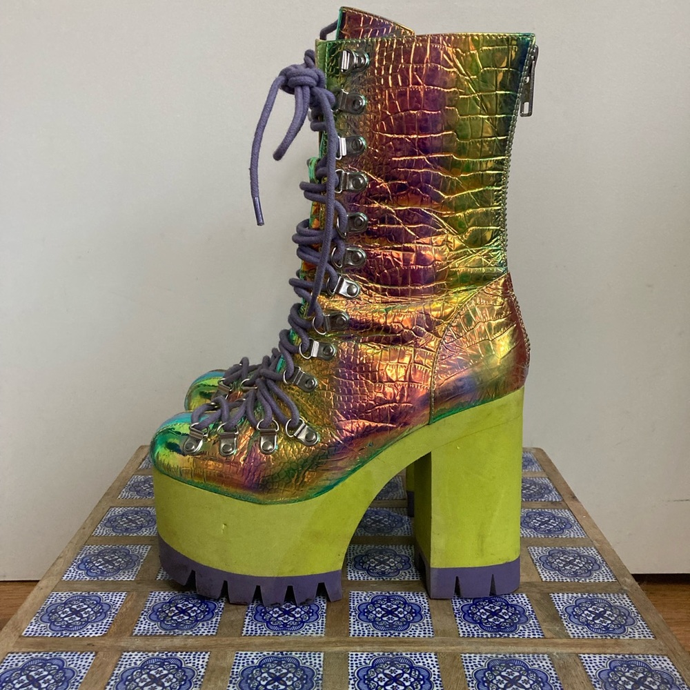 Dolls kill size 7 rainbow snakeskin boots